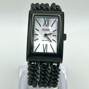 Vintage 90's Ecclissi Mother Pearl Sterling Silver Black  Ladies Watch Working